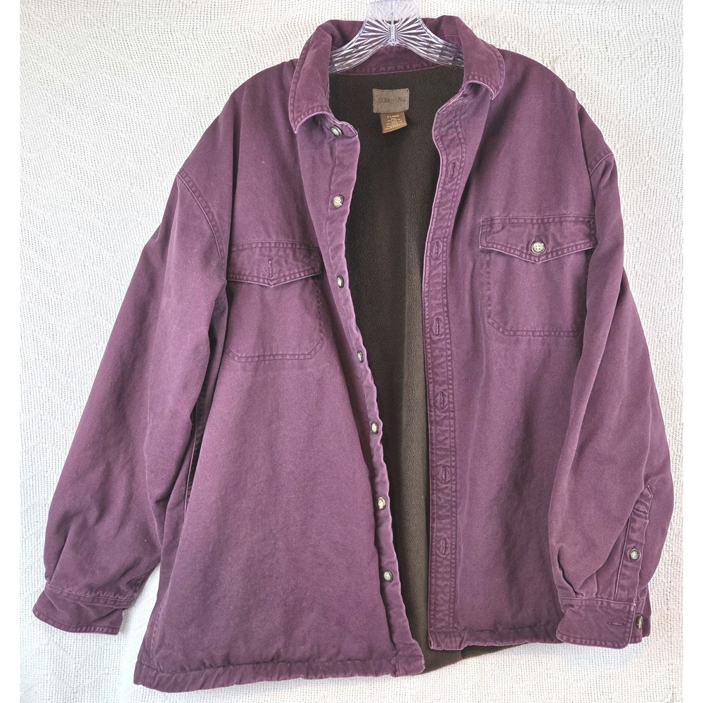 Vintage St. John's Bay Fleece Lined Shirt Jacket Burgundy Heavyweight Shacket XL